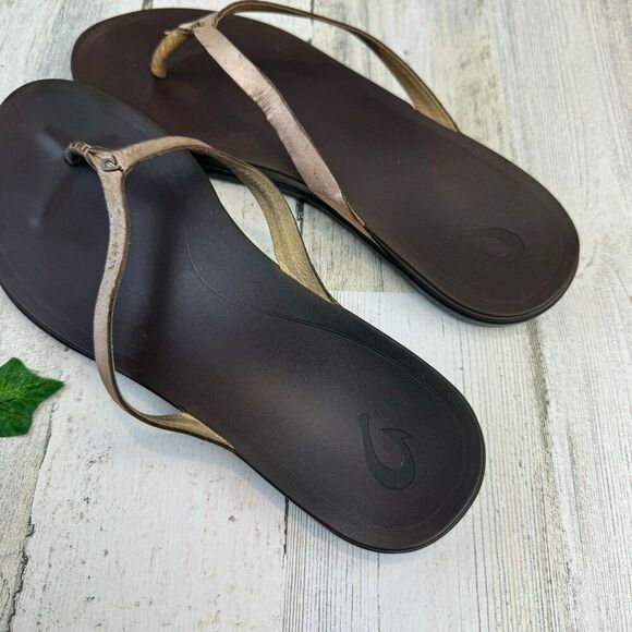 OluKai Ho'opio Leather thong sandals size W11 - Picture 4 of 7
